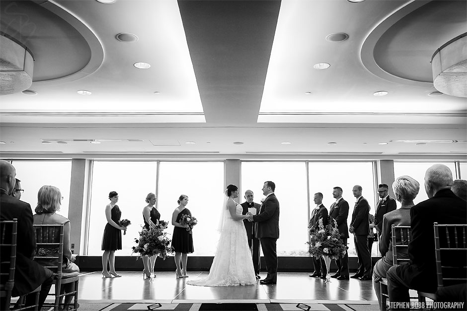 Black and white wedding ceremony photo | Key Bridge Marriott Wedding Photos