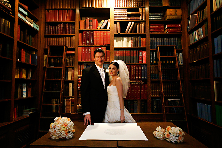 Carnegie Institution wedding photos - portrait in the library