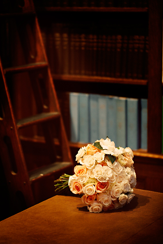 Carnegie Institution wedding photos - bridal bouquet in the library