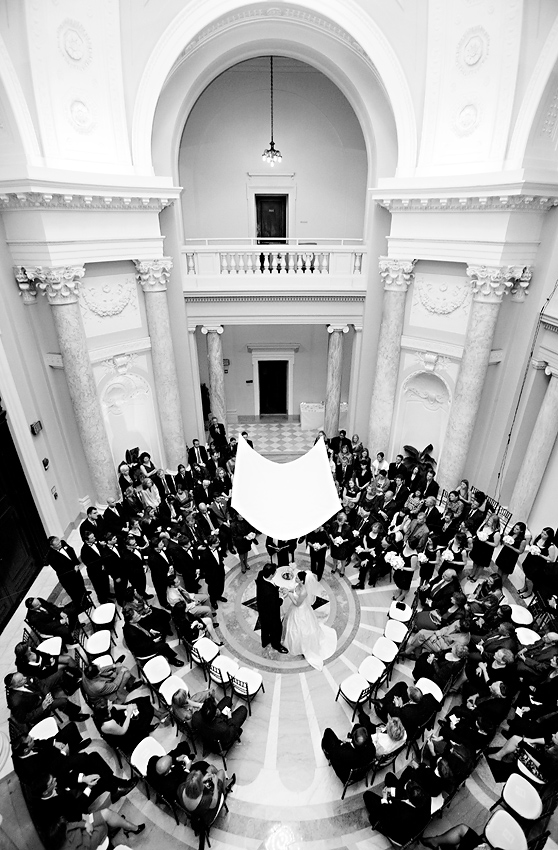 Carnegie Institution wedding photos - hanging chuppah in the rotunda