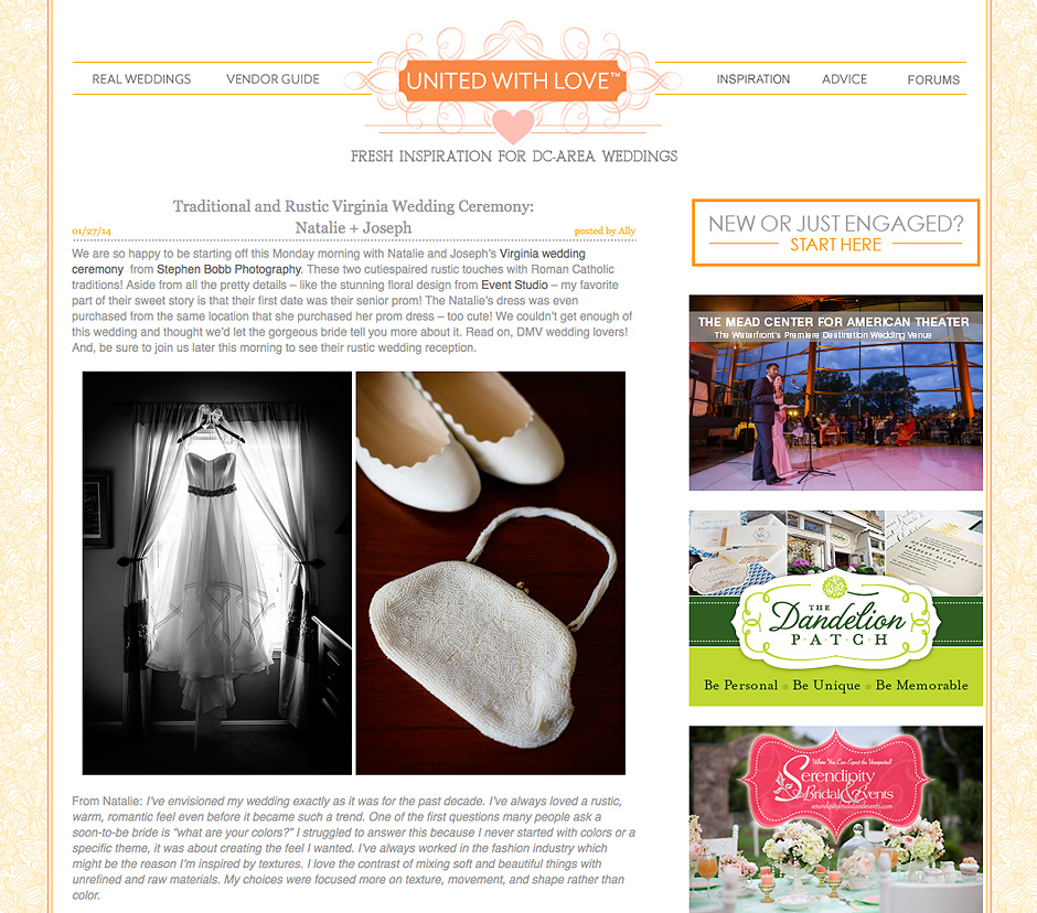 Stephen Bobb Photography Featured on DC Wedding Blog United With Love