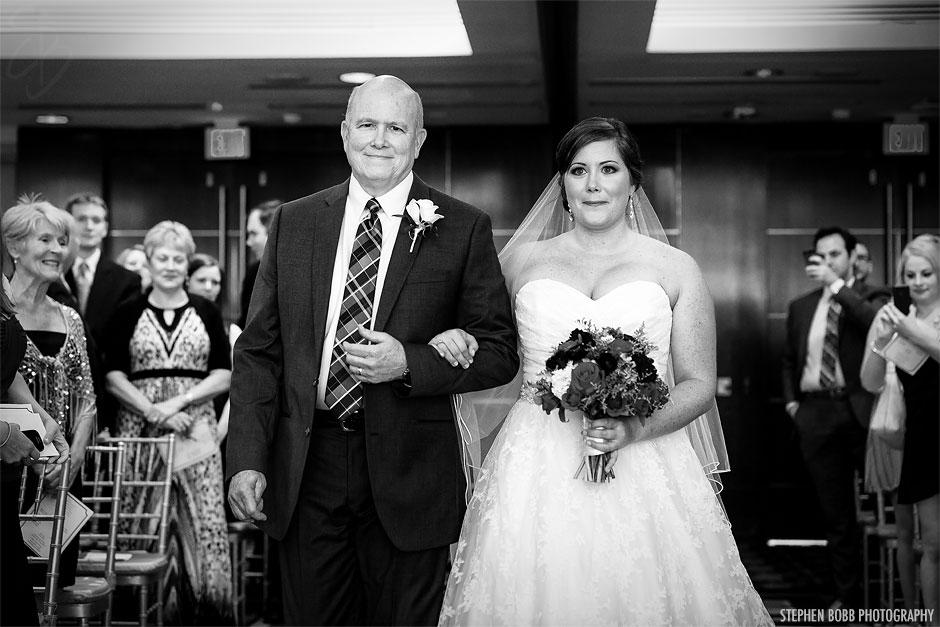 Father and bride walk down the aisle | Key Bridge Marriott Wedding Photos