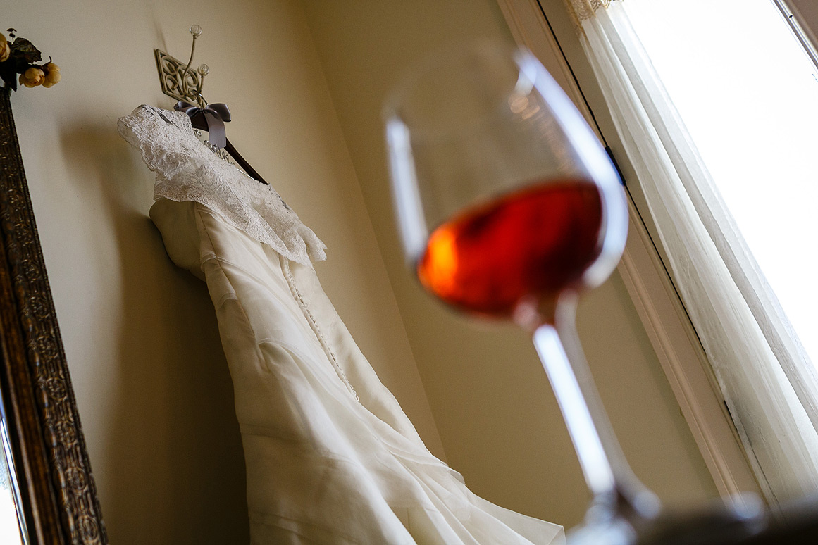 Potomac Point Winery Wedding photos - dress hanging in the bridal suite