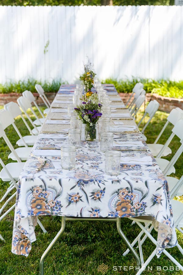 Backyard wedding table setup