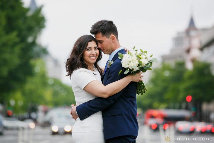 Couple portraits in DC after courthouse wedding