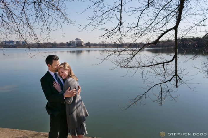 Couple portraits at Tidal Basin after intimate DC wedding