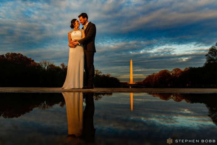 Dramatic sunset wedding photo in Washington DC